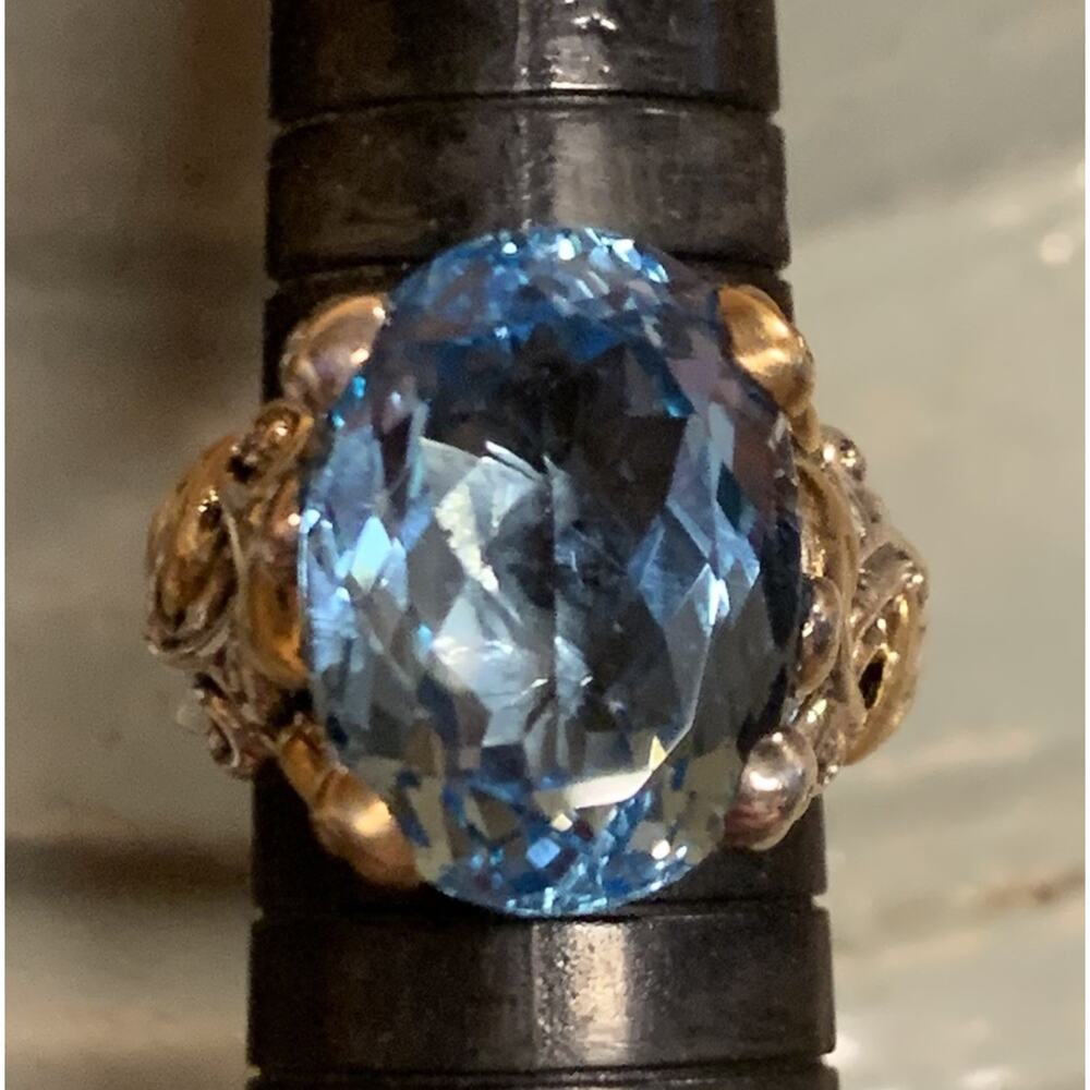 Barbara Bixby Ring Size 8 18K & Sterling Silver Blue Topaz Zen Garden Vine